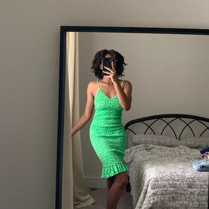 ASOS DESIGN shirring mini dress lime green floral